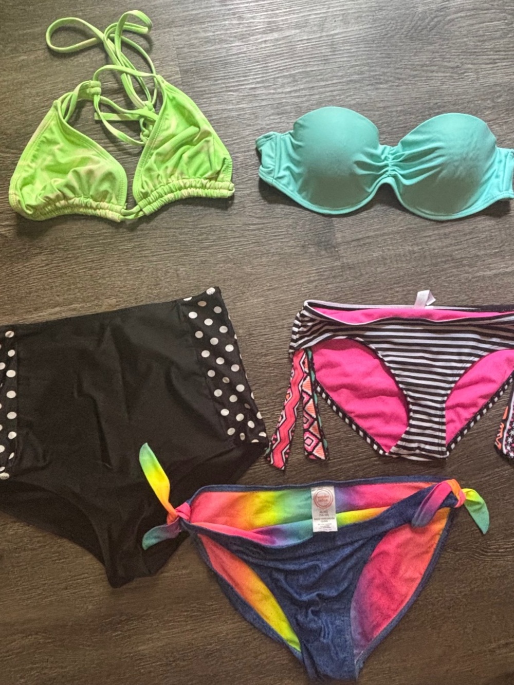 Lot swimwear! Various bikini swimsuit neon high & low waisted striped rainbow
